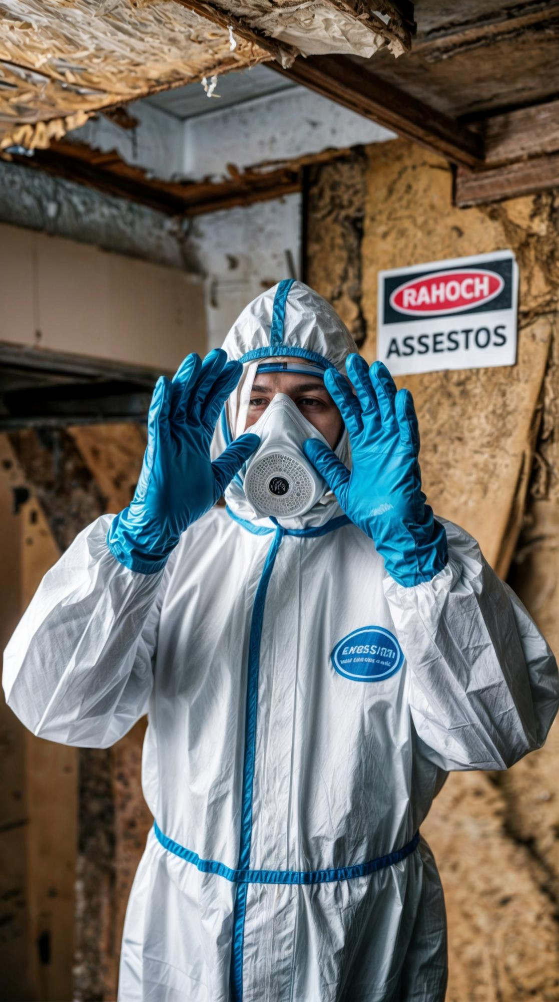 Person in protective gear for asbestos testing highlighting safety and precautions