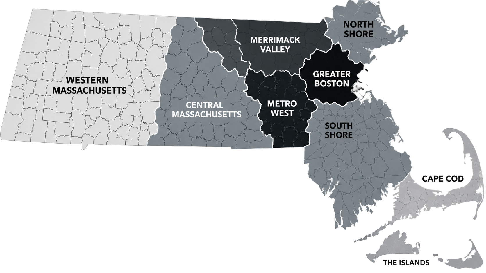 Map of the Eastern Massachusetts regions served by New England Surface Maintenance